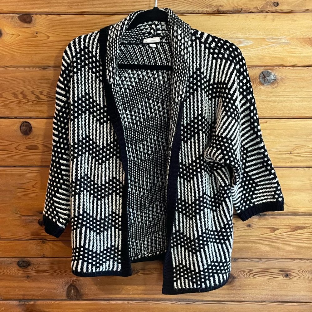 Gap Chevron Knit Open Front Oversized Cardigan Sweater Wool Alpaca Black White